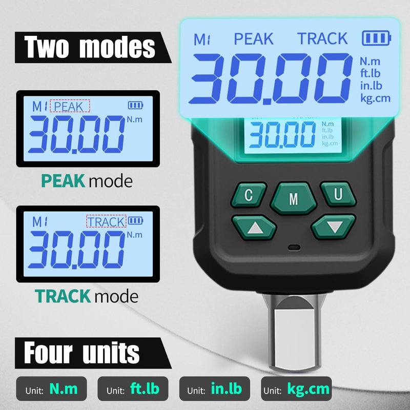 X-Lite 1/2" Drive Digital Torque Adapter Set with (1/4", 3/8") Sockets, ±2% Precision, 1-22 ft·lb Adjustable, Preset Torque Alarm, Compatible with Ratchet/Breaker Bar - Automotive, Industrial & DIY Use - Image 4